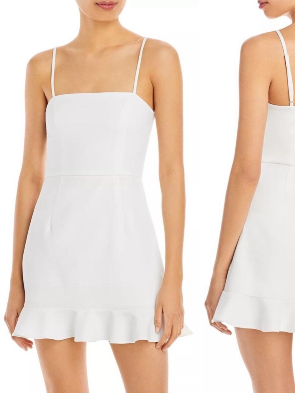 French Connection Mini White Ruffle Hem Dress - Picture 2 of 11